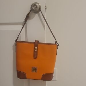 Dooney & Bourke Orange and Brown Shoulder Bag with Leather Accents